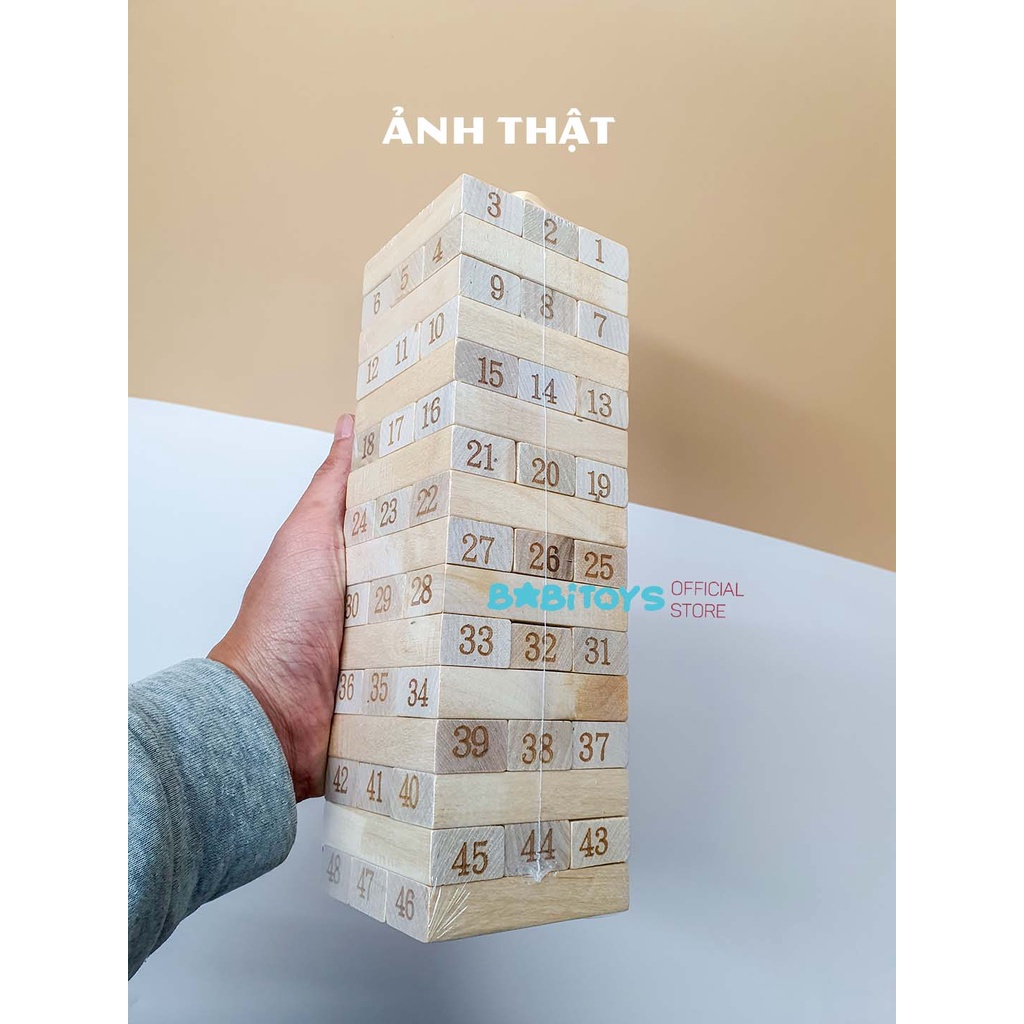 Bộ đồ chơi rút gỗ 51, 54 thanh in hình ngộ nghĩnh nhiều màu sắc cỡ lớn - trò chơi gắn kết gia đình