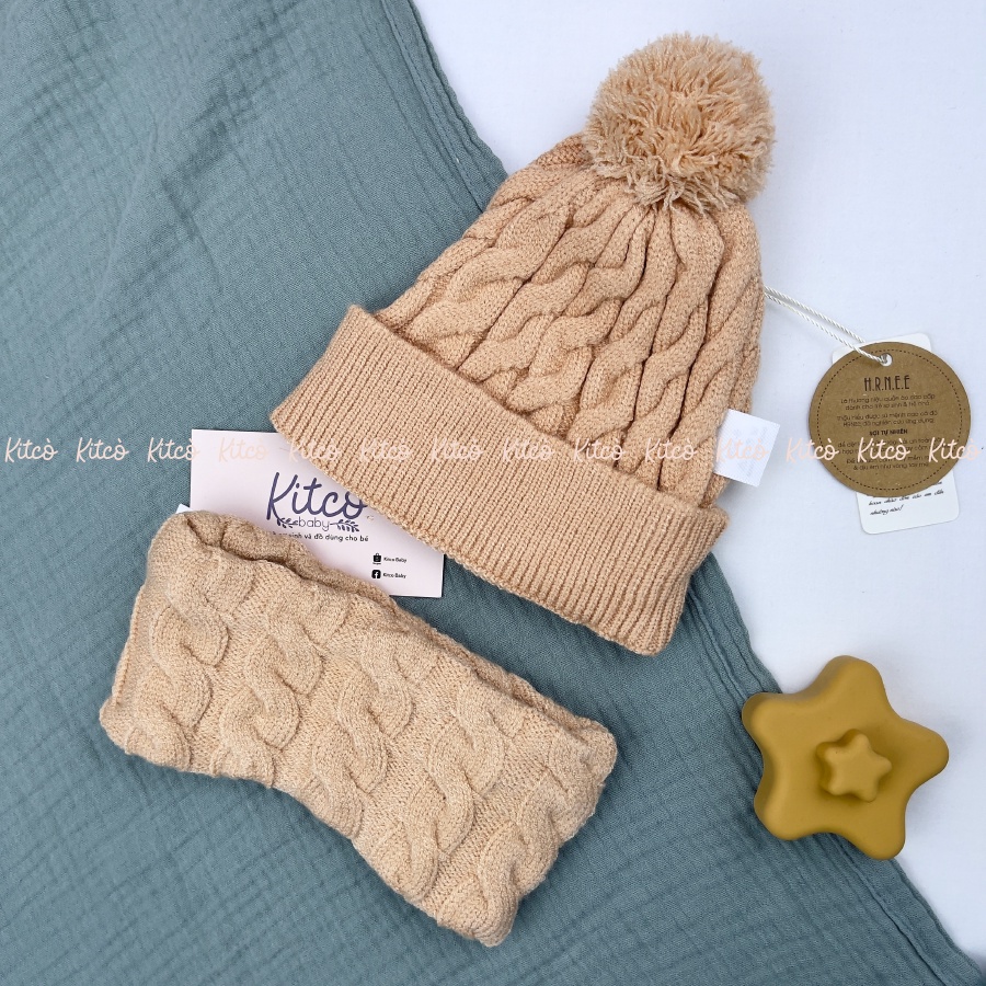 HRNEE Set khăn ống mũ len