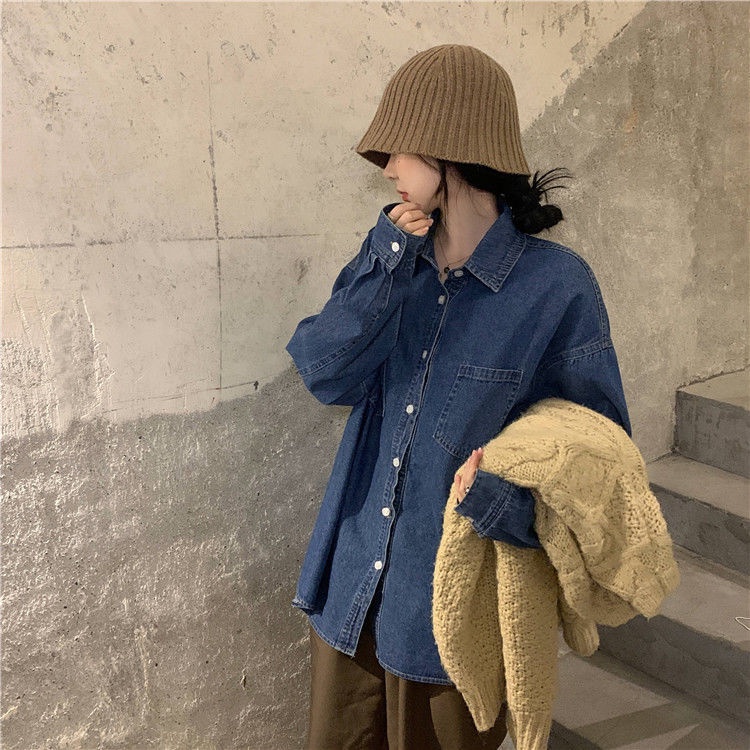 Áo sơ mi denim tay dài đơn giản thời trang dành cho nữ