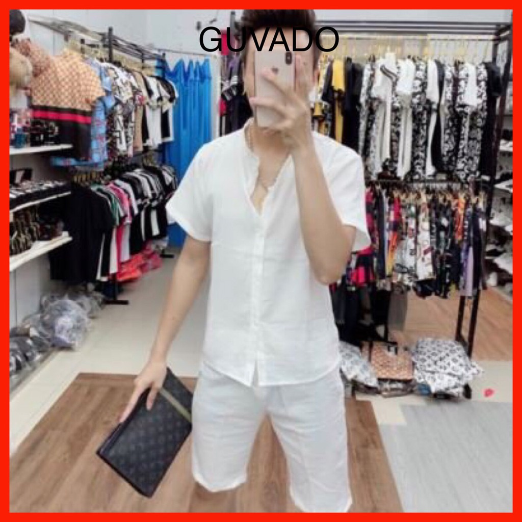 Đồ bộ nam cộc tay chất đũi Li-nen, bộ quần áo nam mặc hè cổ tàu, cổ bẻ- GUVADO | BigBuy360 - bigbuy360.vn