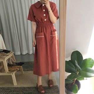 [Ảnh thật] Váy thô eo chun cổ sen