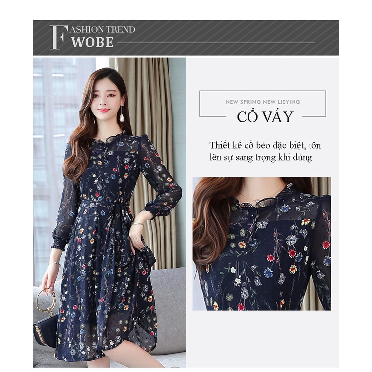 Váy trung niên sang trọng, thiết kế tay dài phong cách Hàn Quốc, vải voan mềm, mịn, mát phối hoa - WOBE Happy Mami - L78 | BigBuy360 - bigbuy360.vn