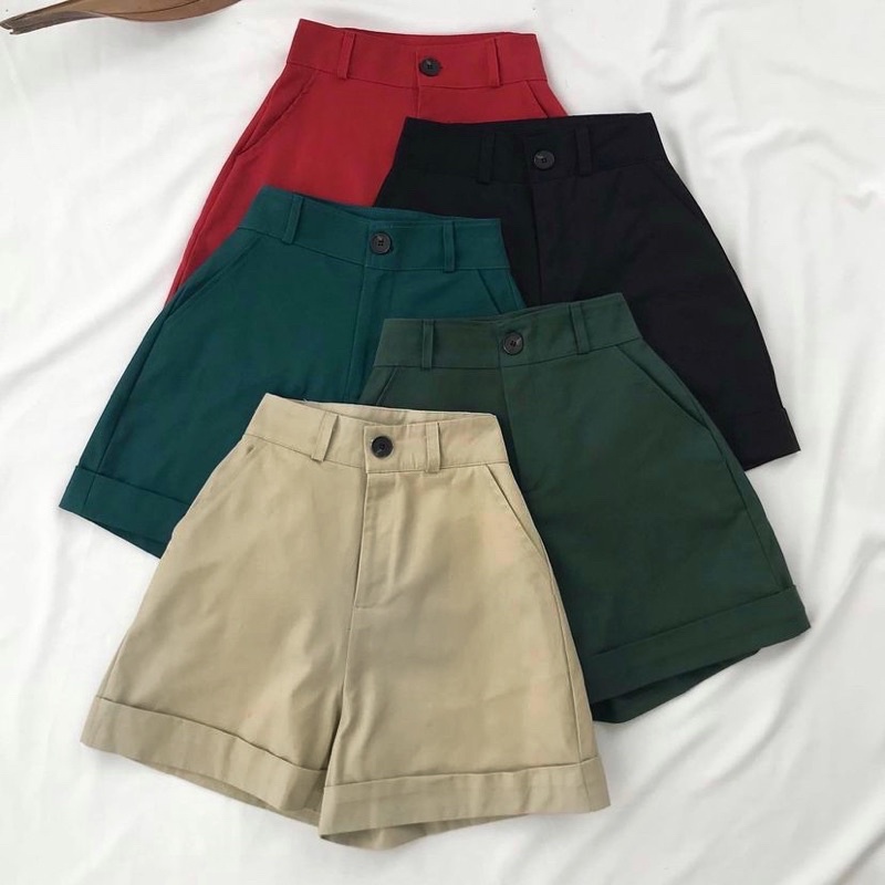 Quần Short Kaki Nữ Form Rộng Cạp Cao Ullzang