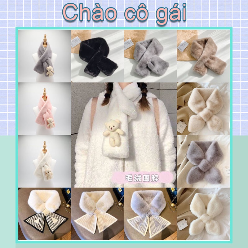 Khăn choàng cổ phối lông thỏ mềm mại thời trang thu đông Hàn Quốc cho nữ