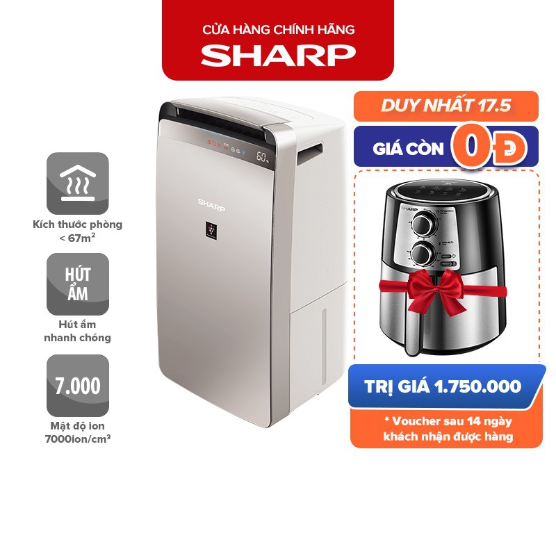 Máy lọc không khí hút ẩm SHARP DW-J27FV-S Tặng Voucher Mua Nồi Chiên Không Đồng