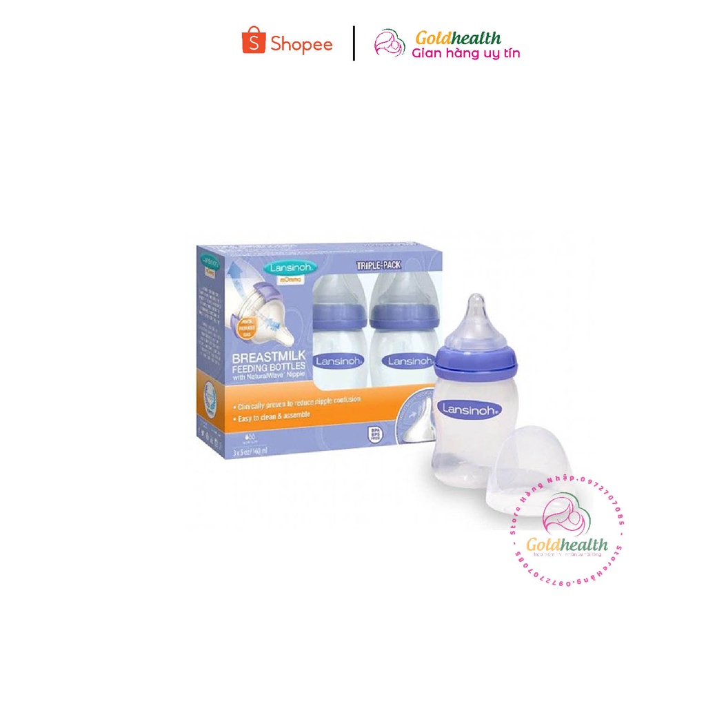 Set 3 Bình Sữa Lansinoh Breastmilk With NaturalWave Nipple 160ml & 240ml