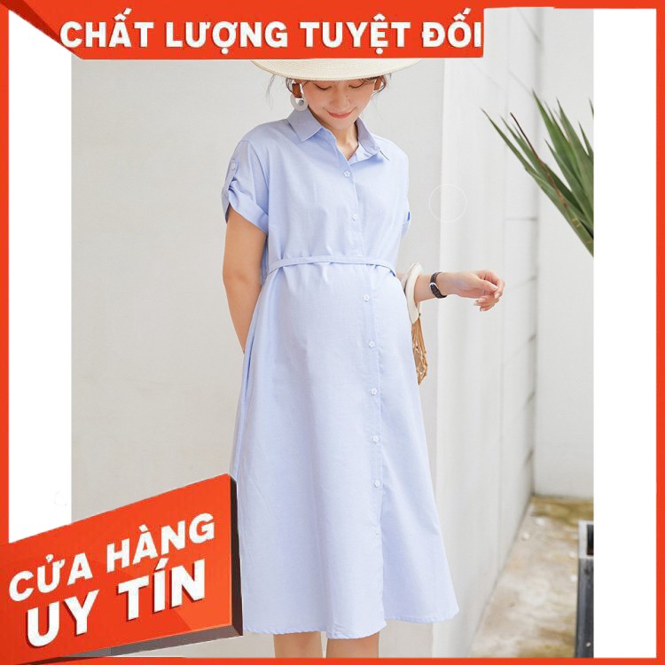 HÀNG CAO CẤP -  [ BIGSIZE 90kg ] VÁY ĐẦM BẦU THIẾT KẾ DỰ TIỆC CÔNG SỞ SƠ MI MÙA HÈ VÁY SƠMI BẦU ( có cúc cho bé ti )  - 