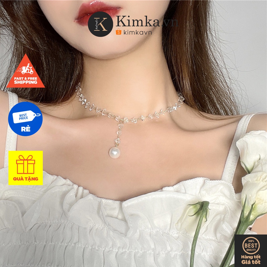 (0572) Vòng Cổ Chocker Dây Đá Trong Suốt Điểm Ngọc