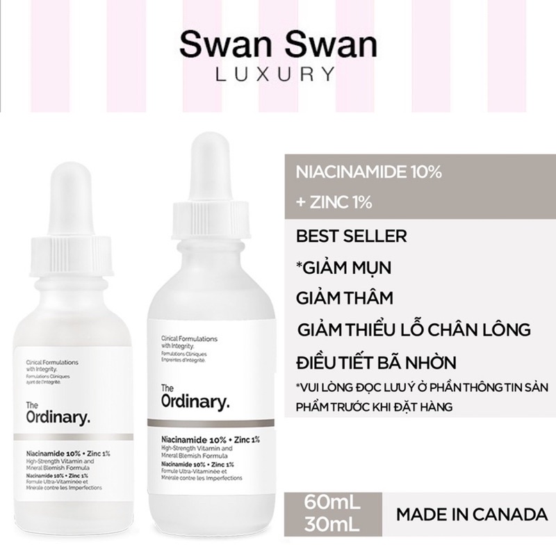 Tinh Chất The Ordinary Dưỡng Da Nacinamide 10% Zinc 1%