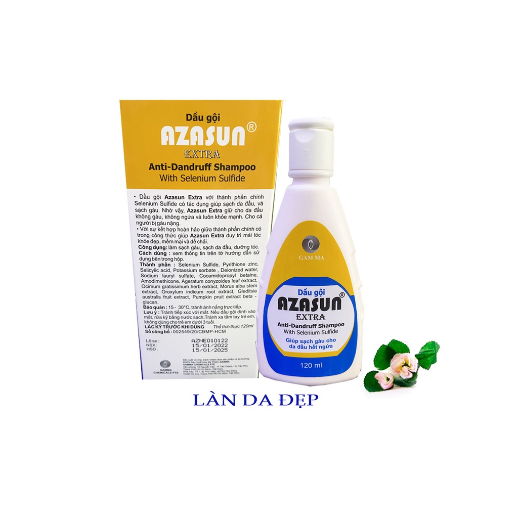 Dầu gội Gamma Azasun Extra 2.5% ngừa gàu sạch da đầu dưỡng tóc khỏe mạnh chai 120ml