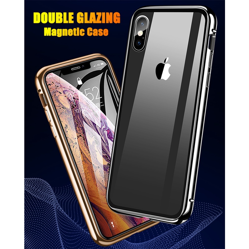 Ốp Điện Thoại Hai Mặt Kính Bảo Vệ 360 Độ Bằng Kim Loại Hít Nam Châm Sang Trọng Cho IPhone 13 12 11 Pro Max XS X XR 13