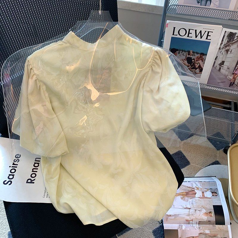 Áo Sườn Xám Cách Tân Chất Liệu Chiffon Tay Phồng Thiết Kế Mới Thời Trang Mùa Hè Theo Phong Cách Trung Hoa Cho Nữ