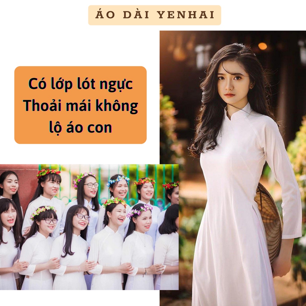 Áo Dài Trắng Học Sinh Đi Học Truyền Thống May Sẵn Lụa Nhật Đẹp Cổ cao Cho Nữ Sinh | mã B5