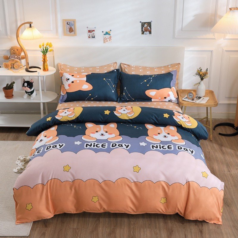Trọn Bộ Ga Gôi, Drap trải giường, Ga Trải Giường Polly Cotton 3 Món Nhiều Màu Nhiều Kích Thước Mẫu CAM VÀNG