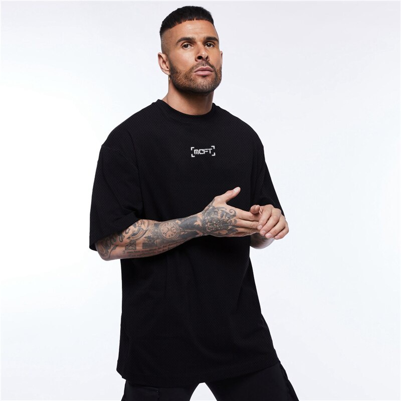 Áo thun thể thao tay ngắn dáng ôm phối lưới thoáng khí thời trang dành cho nam