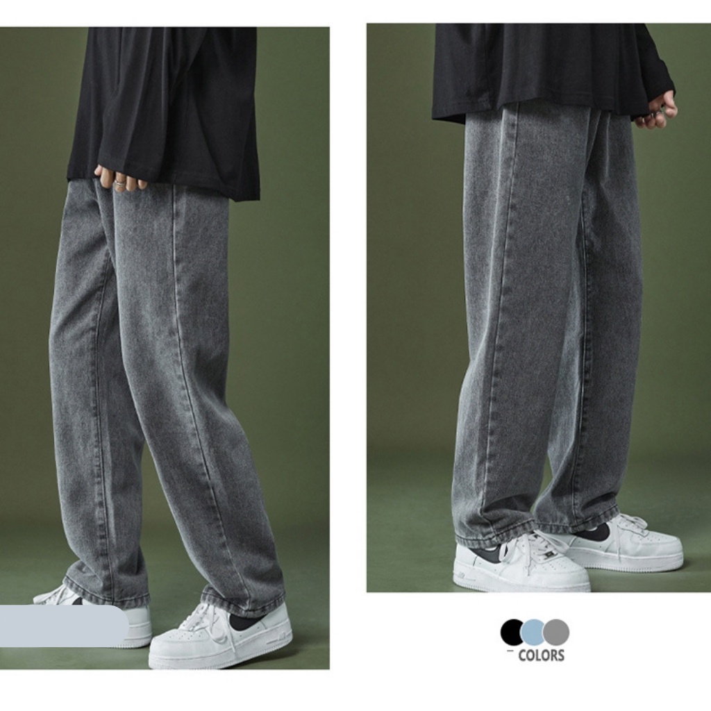 Quần jean xám nam dáng baggy ống suông rộng mã ST01, vải jeans bò cao cấp PATADO