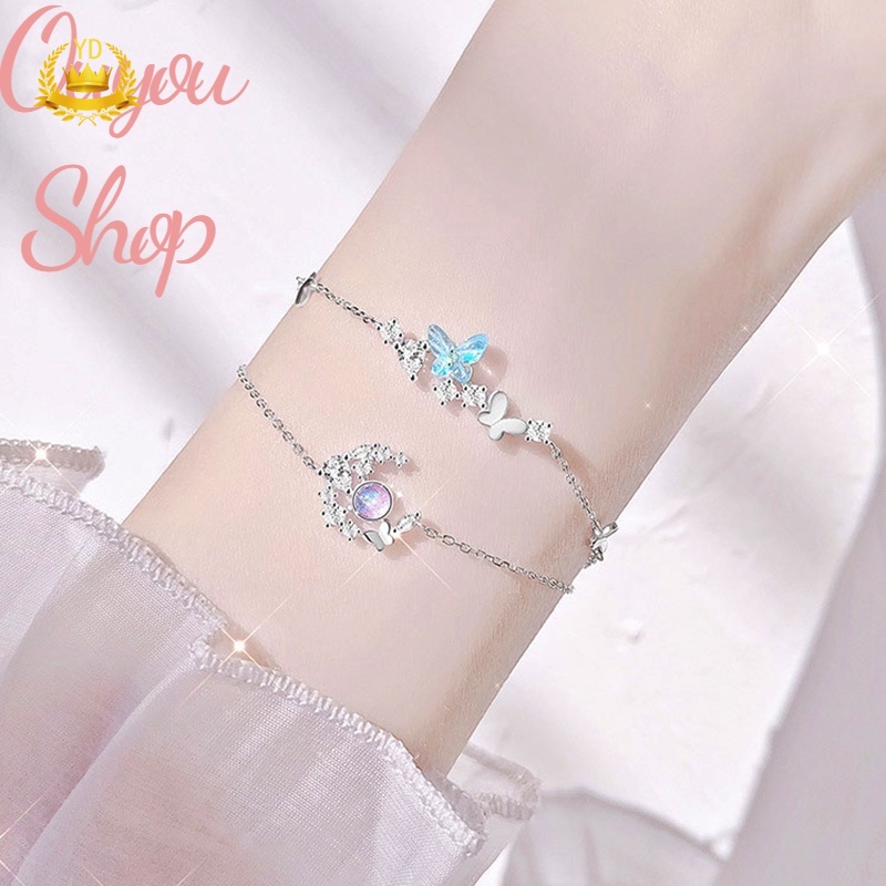 Vòng Tay Mặt Hình Mặt Trăng/Bướm Lấp Lánh Phong Cách Hàn Quốc Cho Nữ