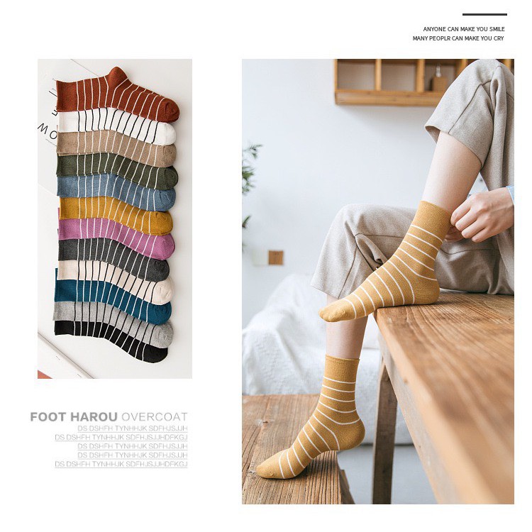 Tất Nữ Kẻ Cổ Cao Phong Cách Vintage Hàn Quốc cotton mềm mại mã T05