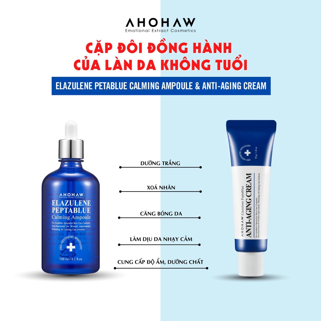 Bộ Đôi Dưỡng Trắng, Chống Lão Hóa Cao Cấp Ahohaw Anti-Aging Cream & Alazulene Peptablue Ampoule
