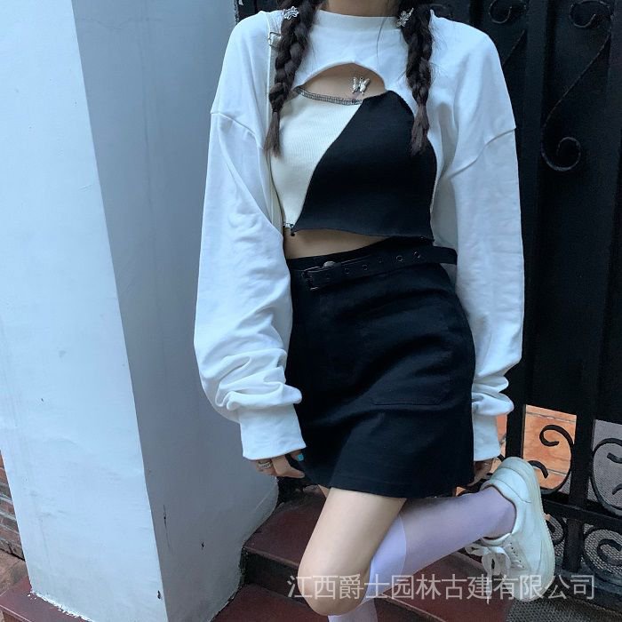 Áo lửng tay dài màu sắc tương phản thời trang cho nữ