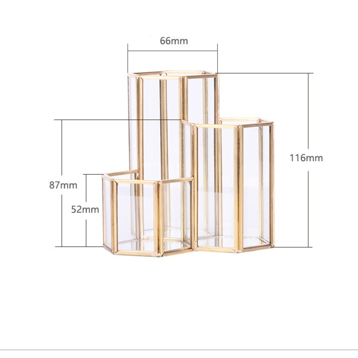 SUPO DEPOT - Giá Đỡ Cọ Trang Điểm Để Bàn Có 3 Ngăn Thép Và Acrylic - Màu Vàng
