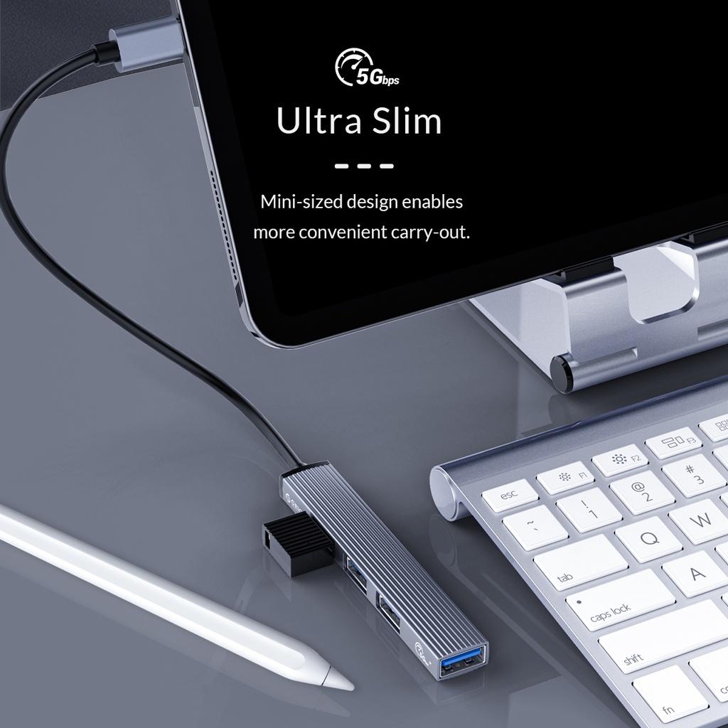 Bộ Chia USB Orico Type C ra 4 cổng USB 3.0 &amp; USB 2.0/ TF AH-12F-GY-BP - Hàng Chính Hãng