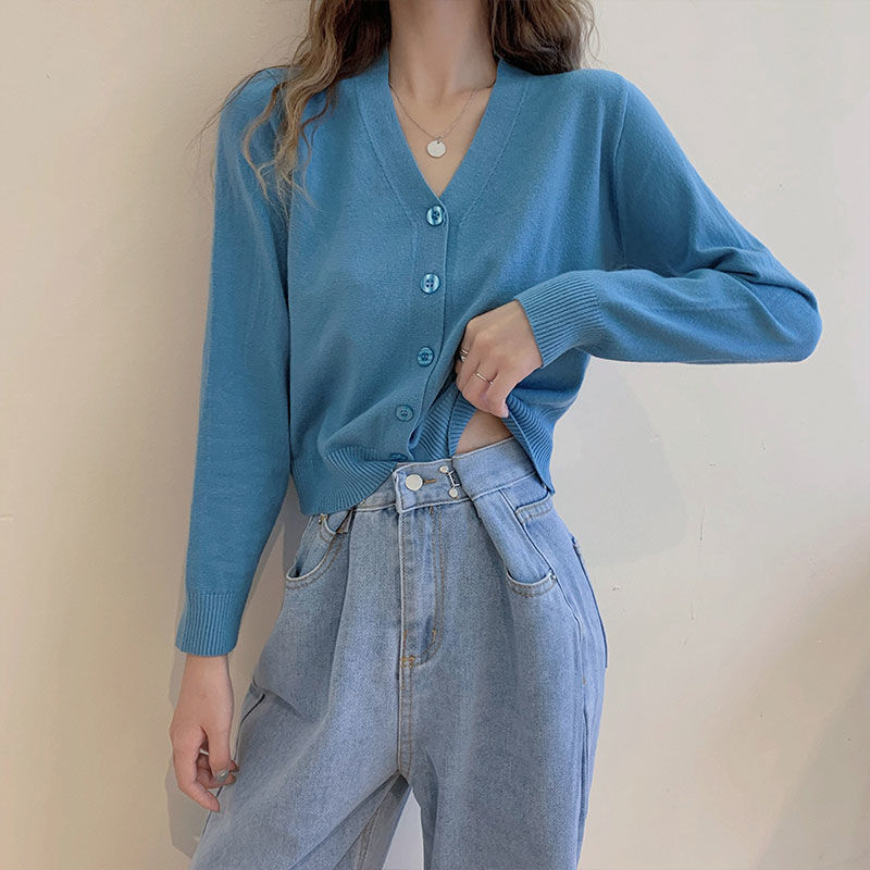 Áo Cardigan Dệt Kim Tay Dài Cổ Chữ V Thanh Lịch