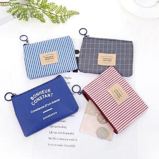 Ví Canvas Kẻ Sọc Đơn Giản Hai Ngăn Đựng Chìa Khóa/Chìa Khóa Cho Bé Trai Và Bé Gái