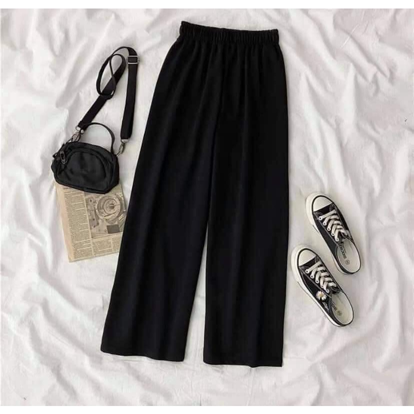 Quần ống rộng vải đũi suông dài 95cm cạp chun sau lưng thun co giãn - Quần culottes ống suông vải xước hàn nhật mềm