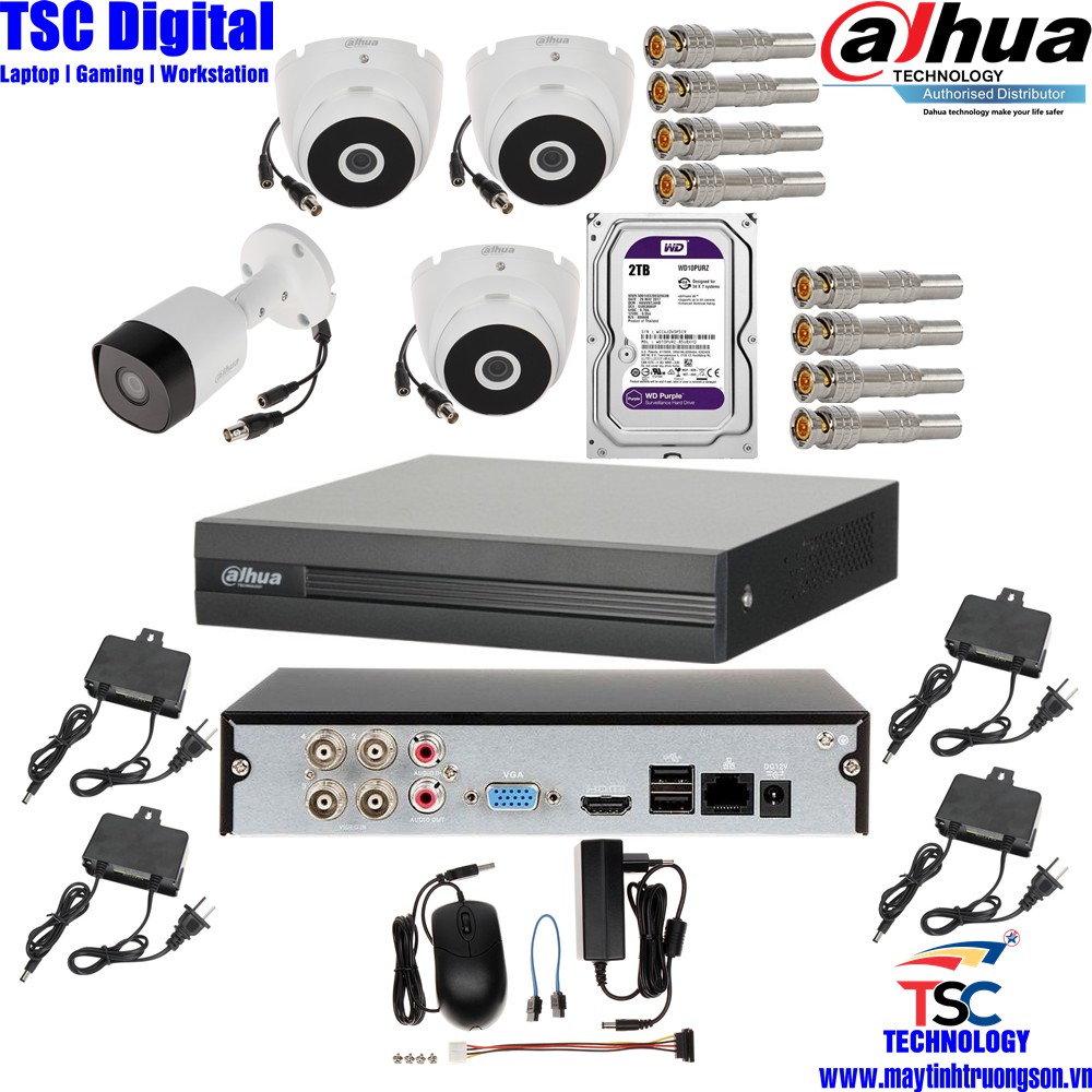 Combo Camera TSCD41T3D DAHUA 4 Mắt Cam 2M Dahua DSS | Kèm Ổ Cứng Lưu Trữ 2Tb/ 2000Gb