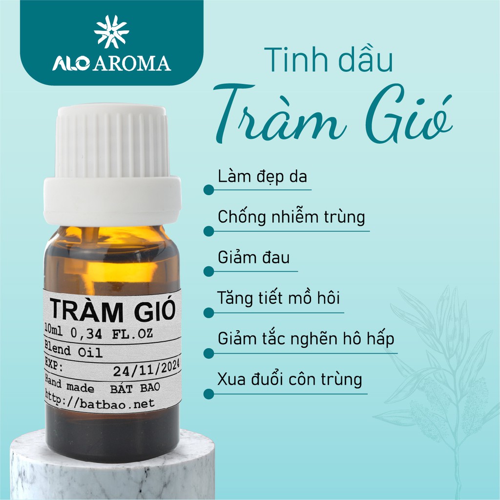 Tinh Dầu Tràm Gió Thiên Nhiên giải cảm, làm đẹp da, đuổi muỗi, chống côn trùng Cajeput Essential Oil AloAroma