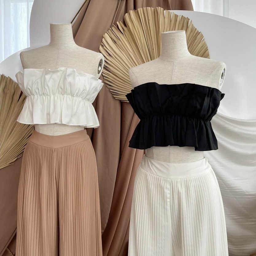 [Ảnh thật] Áo crop nhún hở vai
