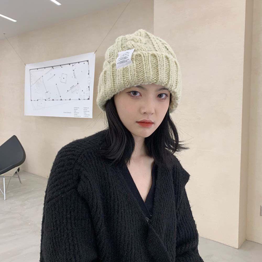 Mũ Beanie Dệt Kim Màu Ngà Hoạ Tiết Kẻ Sọc Và Chữ Thời Trang Mùa Thu Cho Phái Nữ