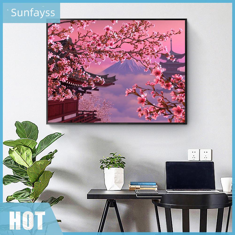 Tranh đính đá kim cương toàn bộ 5D DIY hình phong cảnh hoa đào