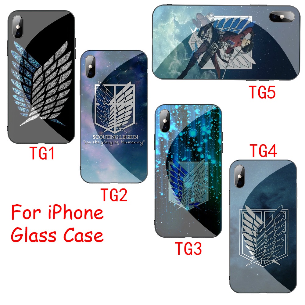Ốp điện thoại kính cường lực viền mềm in hình anime Attack on Titan cho iPhone 12 Mini Pro XS Max 8 5 5s SE 2020 Plus PZ5