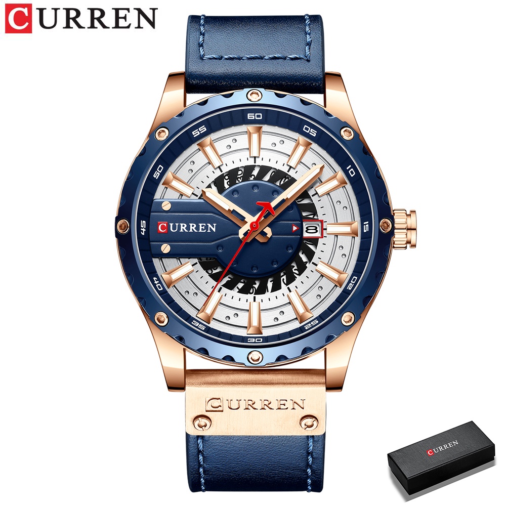 Đồng hồ quartz Curren 8374A dây deo da chống thấm nước thời trang cho nam