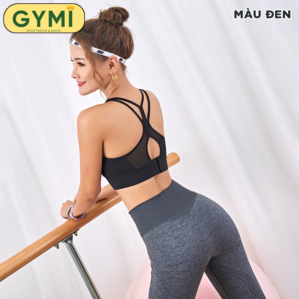 Áo bra tập gym yoga nữ chất thun lạnh GYMI AL17 dáng 2 dây thể thao có khoá cài sau co giãn nâng đỡ ngực