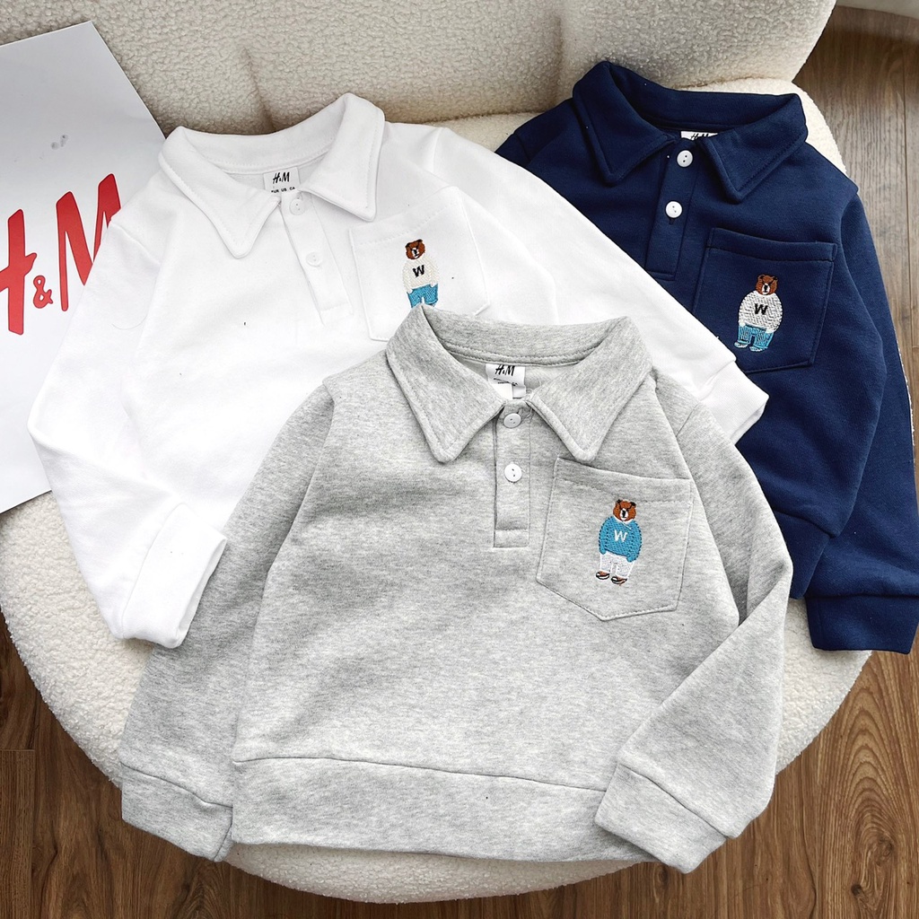 Set 3 áo nỉ gấu cổ trụ hàng xuất đẹp Áo có cổ dòng unisex bé trai hay bé gái đều mặc được