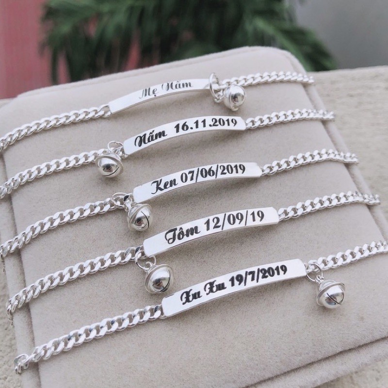 Lắc tay trẻ em , vòng tay khắc tên cho bé theo ý muốn , THiết kế bền đẹp bởi Trang sức Bạc Minh Châu