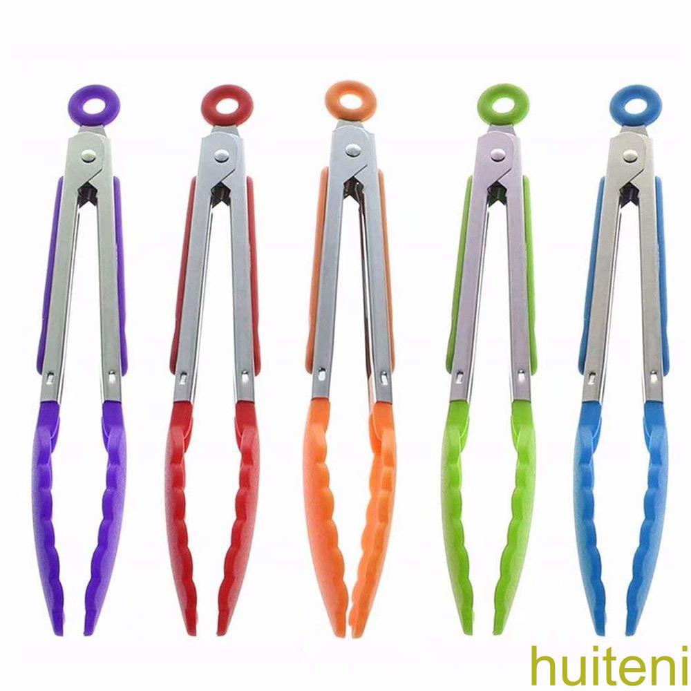 [huite]Stainless Steel Silicone Food Clip Kitchen Tongs Salad Clip Random Color
