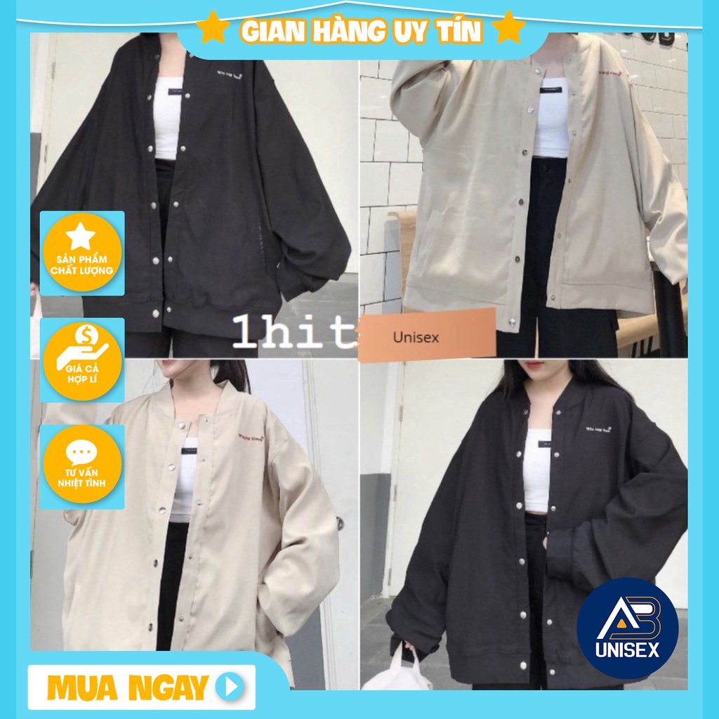 👕👖  Áo Khoác Kaki BOMBER WIN BIG TIME Ulzzang Unisex đen/be ⚡