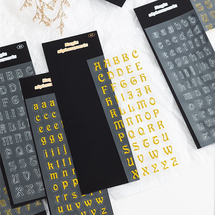 Tờ nhãn dán hình ký tự tiếng Anh màu vàng đồng/bạc bằng PVC chống thấm nước độ bền cao