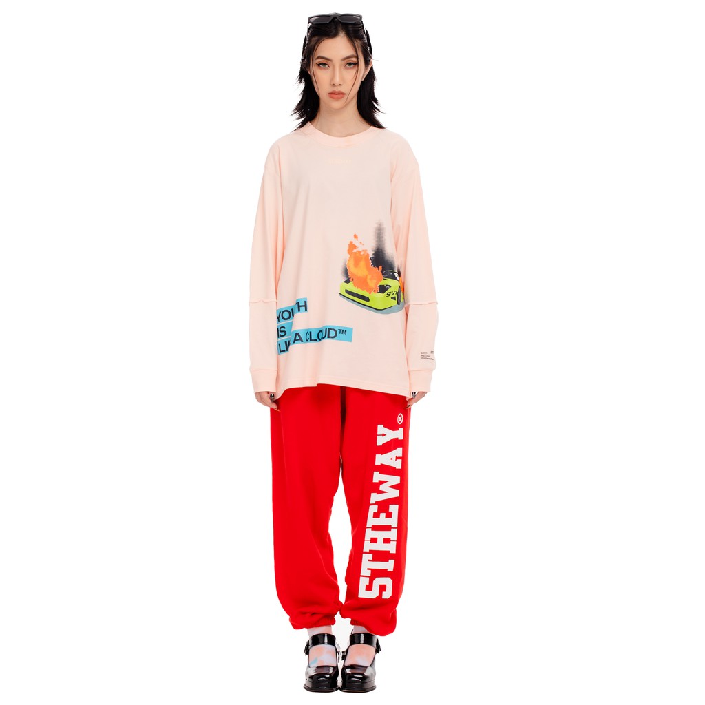 5THEWAY® /YILAC/ SQUARE LONG SLEEVE TEE™ in PALE PEACH aka Áo Thun Hồng Tay Dài