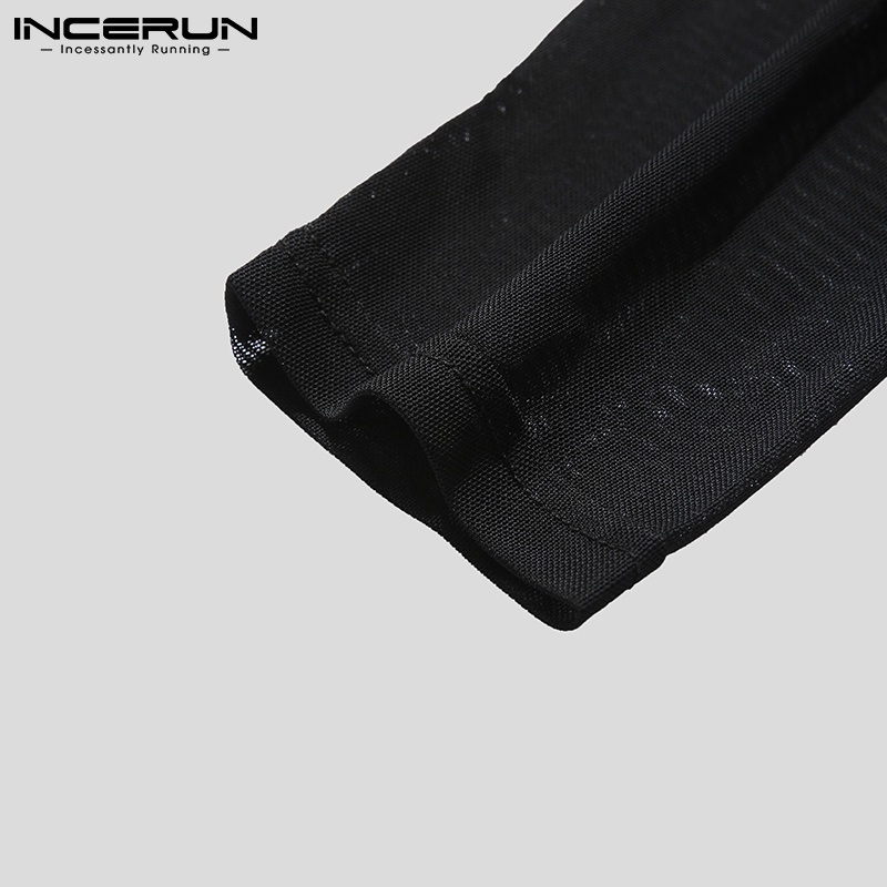 Áo liền quần INCERUN ôm dáng tay dài thiết kế rỗng xuyên thấu quyến rũ cho nam