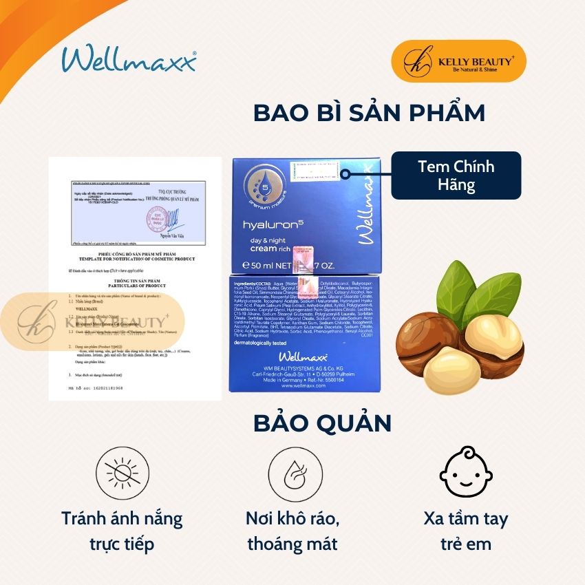Kem Dưỡng Ẩm Sâu WELLMAXX Hyaluron5 50ml - Cấp &amp; Giữ Ẩm Sâu, Giúp Da Căng Mịn, Đàn Hồi; Chống Lão Hóa Da | Kelly Beauty