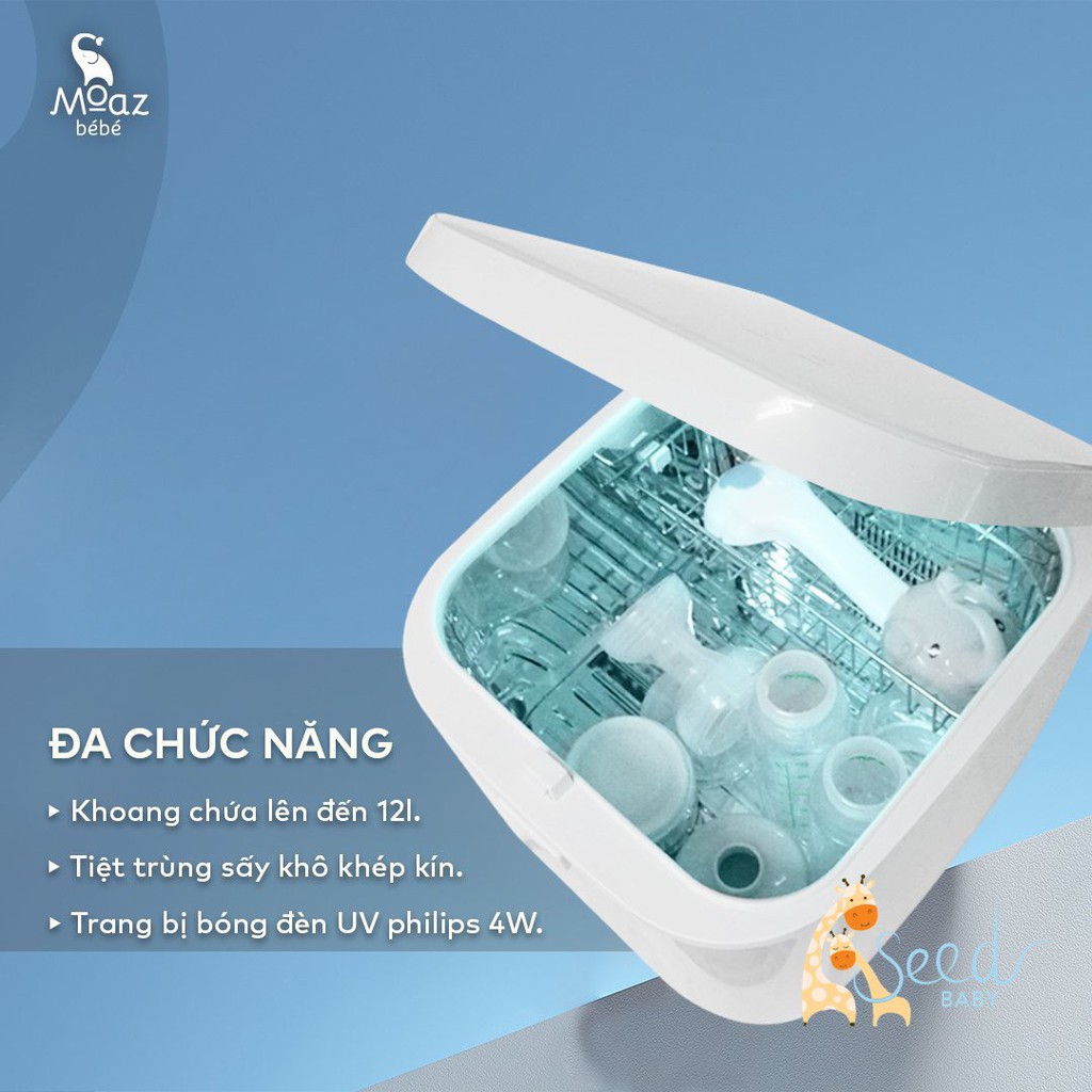 Máy tiệt trùng sấy khô tia UV MOAZBEBE Chính hãng bảo hành 12 tháng - Seed baby