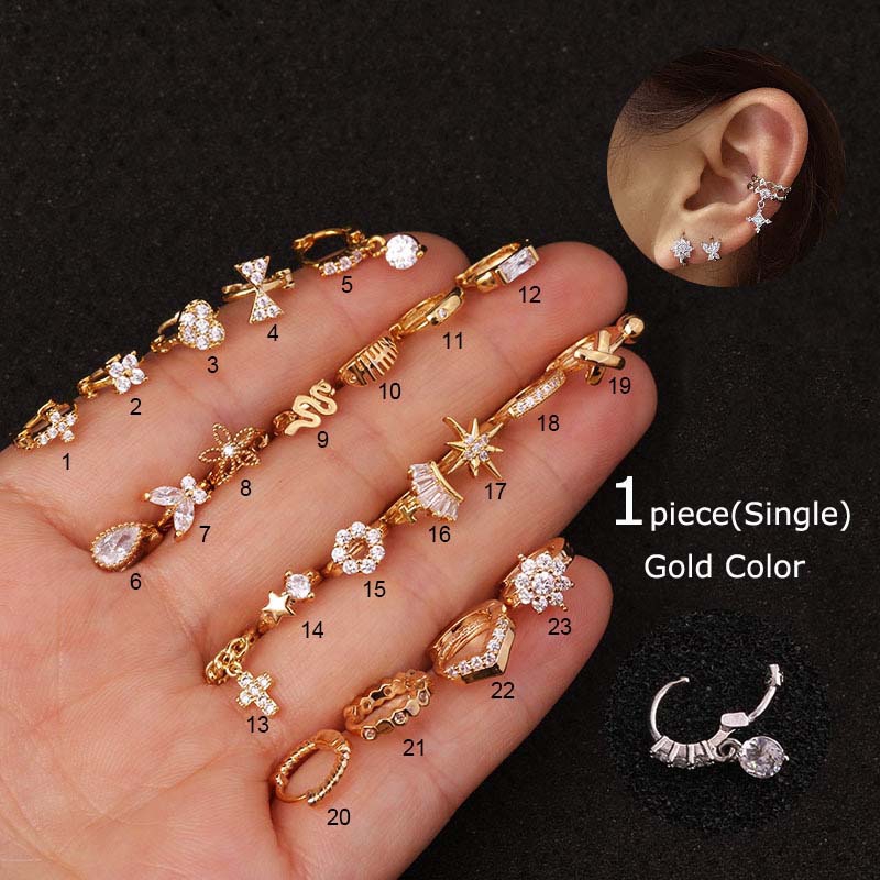 Khuyên Tai Đồng Đính Đá Zircon Nhiều Kiểu Dáng Đường Kính 5Mm
