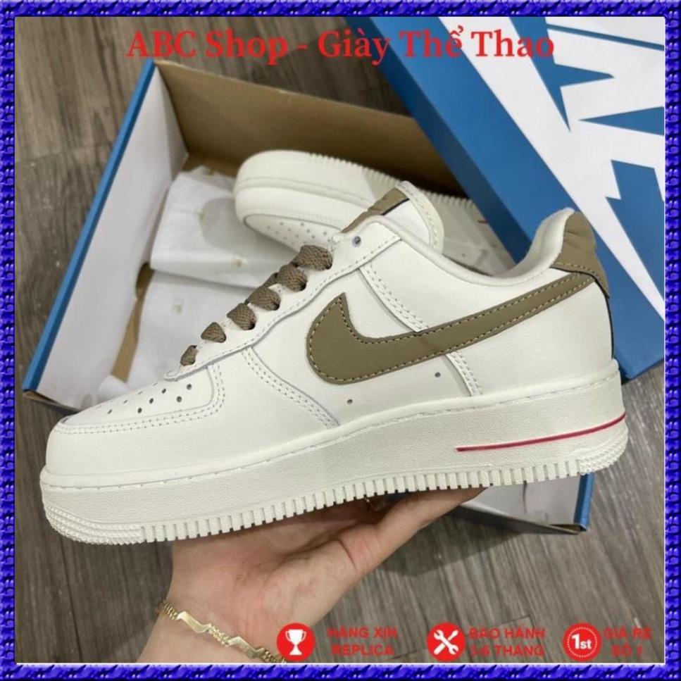 Giày Air Fore Trắng Viền Nâu Xịn Sò, Giầy AF1 Trắng Móc Nâu Fulll phụ kiện, PT Shop