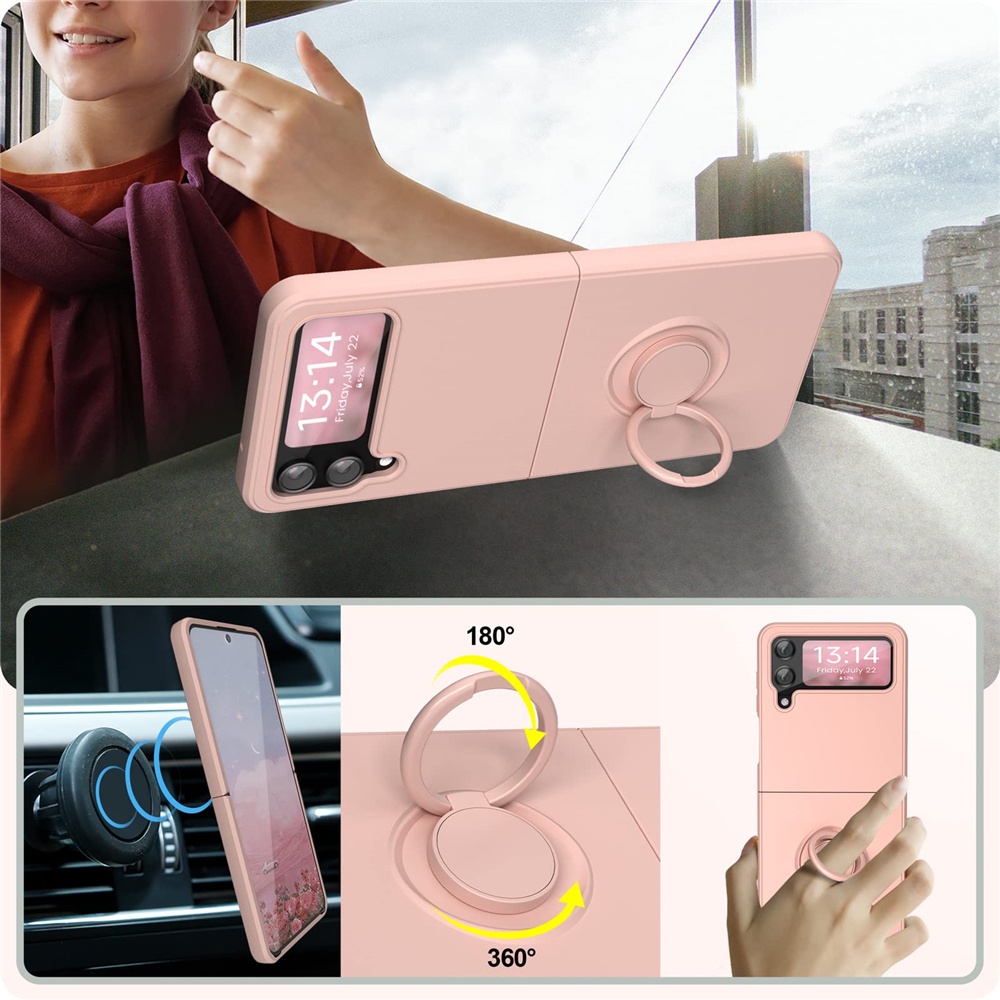 Ốp lưng Samsung Galaxy Z Flip 5 Flip 4 Flip 3 5G Giá đỡ vòng từ tính Chân đế Silicone mềm Bảo vệ toàn diện Máy ảnh Dây buộc Miễn phí Chống va đập