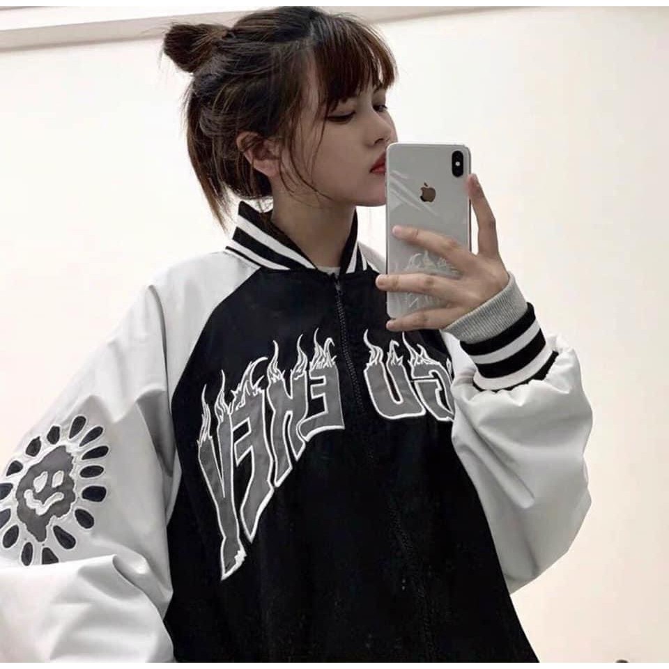 Áo khoác bomber phối tay chất kaki unisex EKE_Áo khoác nam nữ tay bồng basic, cá tính, hottrend